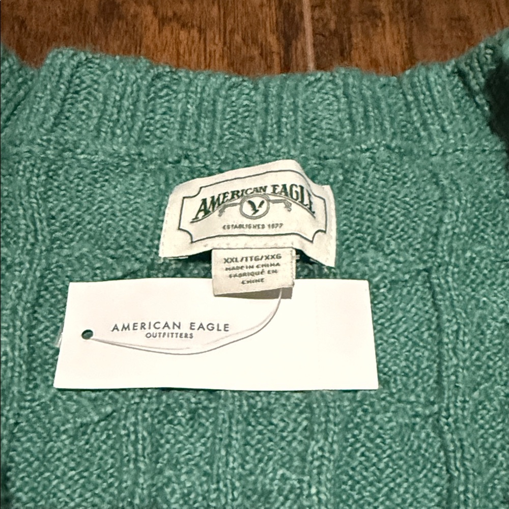 American Eagle Outfitters Teal Cable Knit Cardigan - Picture 2 of 5